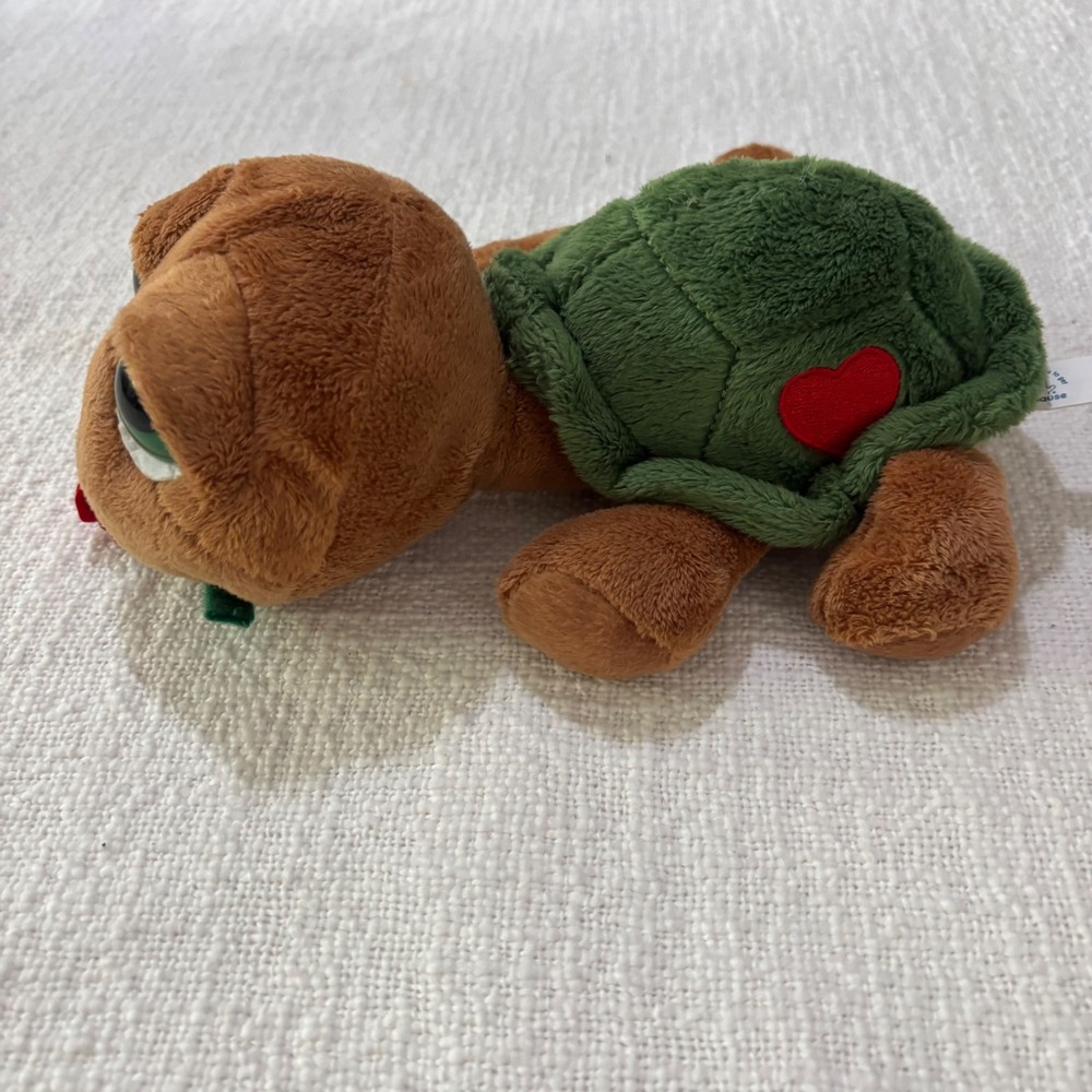 Vintage Applause Turtle Plush Brown Green Shell Red Heart Rose Green Eyes 7"
